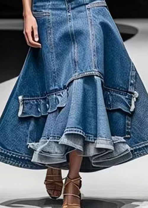 Women's Skirt Knee-length High Waist A-Line Denim with Patchwork Design