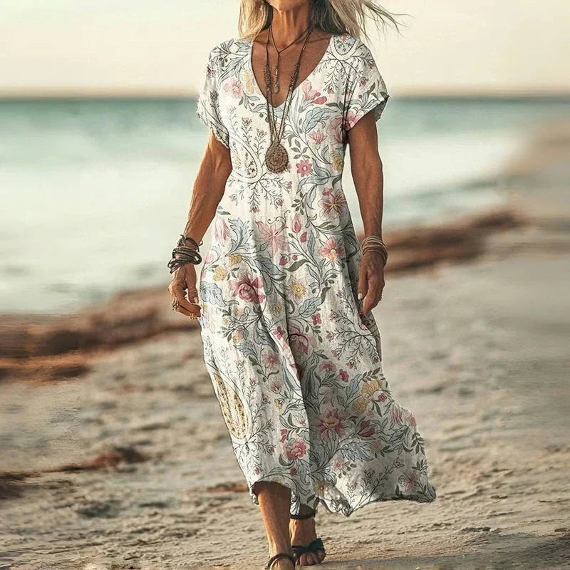 Women's Summer Dress V-Neck Loose-fitting Airy Woven Fabric Dresses