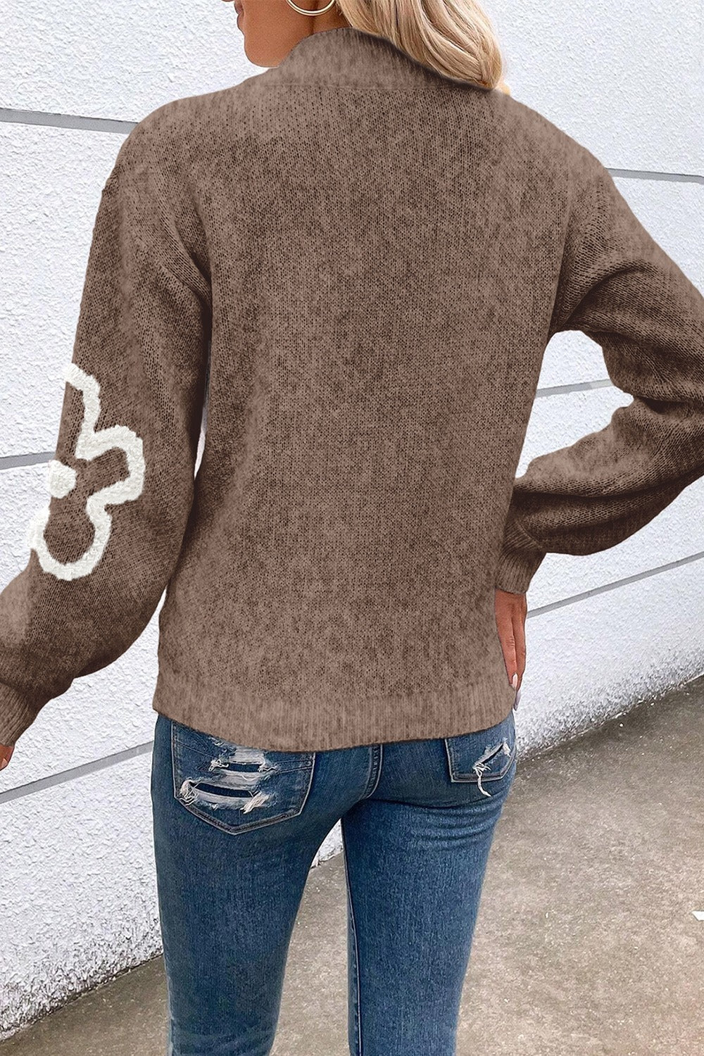 Women's Sweater Half Zip Floral Viscose