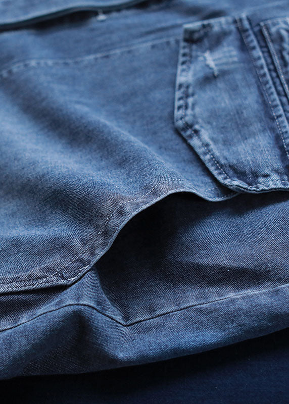 Women's Trench Coat Denim with Buttons and Pockets for Casual Autumn Style