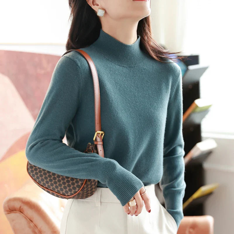Women's Turtleneck Pullover Long-sleeved Knitted Sweater