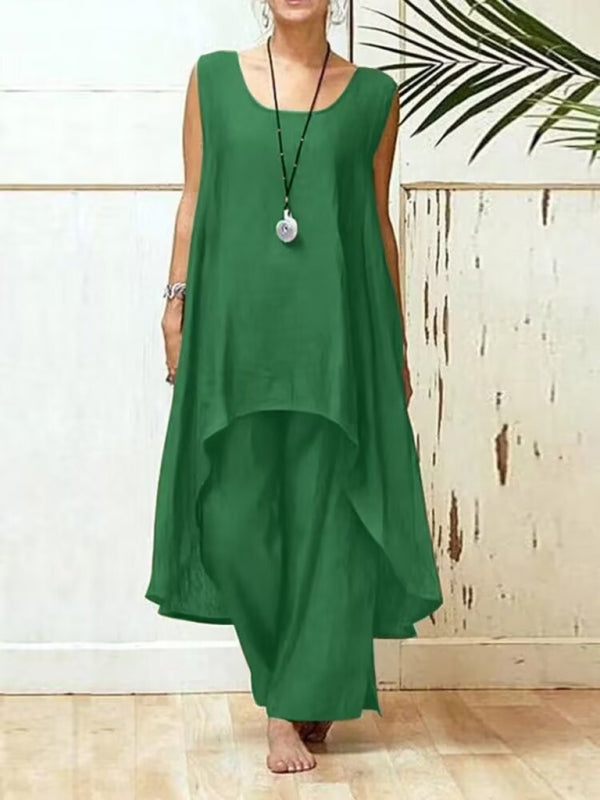 Women's Two-Piece Set Irregular Sleeveless Wide Pants