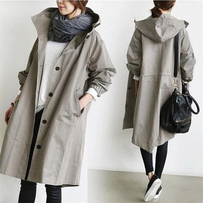 Women's hooded trench coat for rainy weather