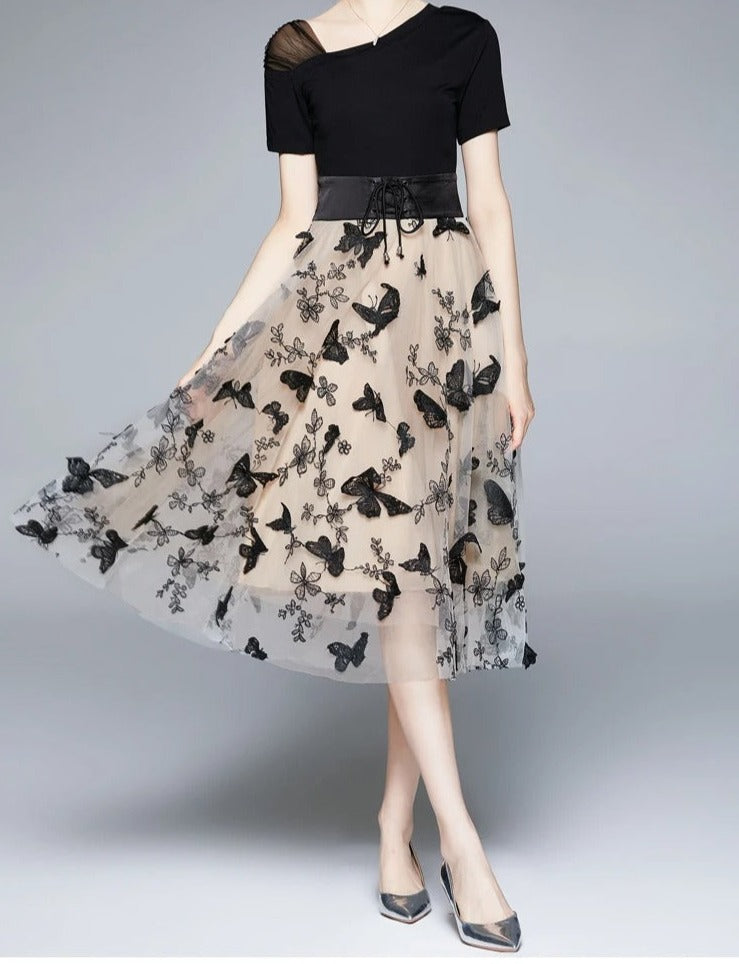 Embroidered Mesh Party Dress for Women