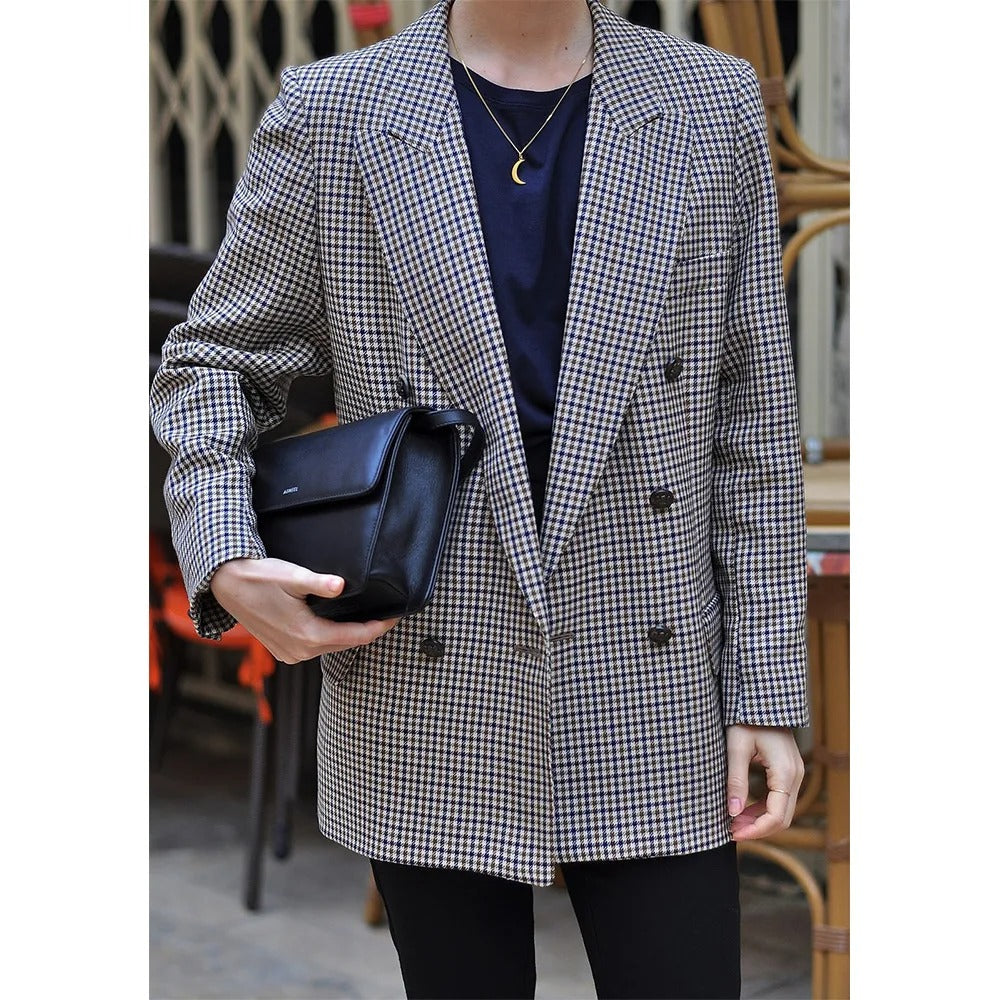 Vintage checked blazer jacket for women