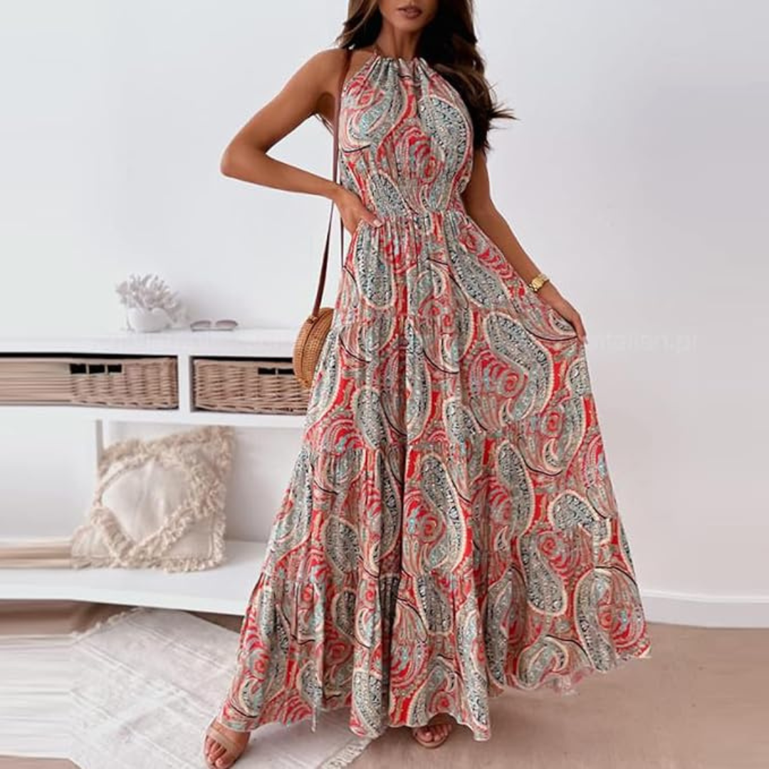 Women's Vintage Boho Print Halter Dress