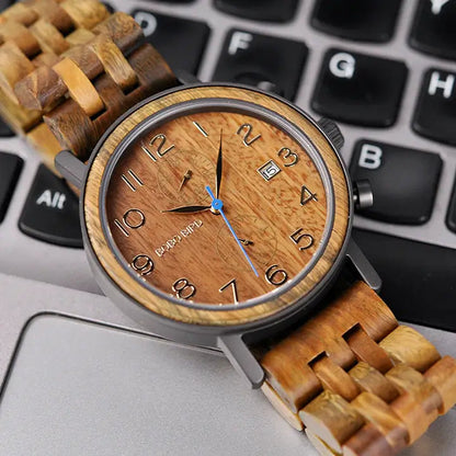 Men's watch in wood and steel