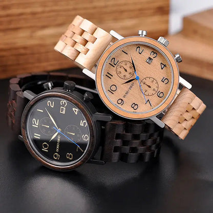 Men's watch in wood and steel