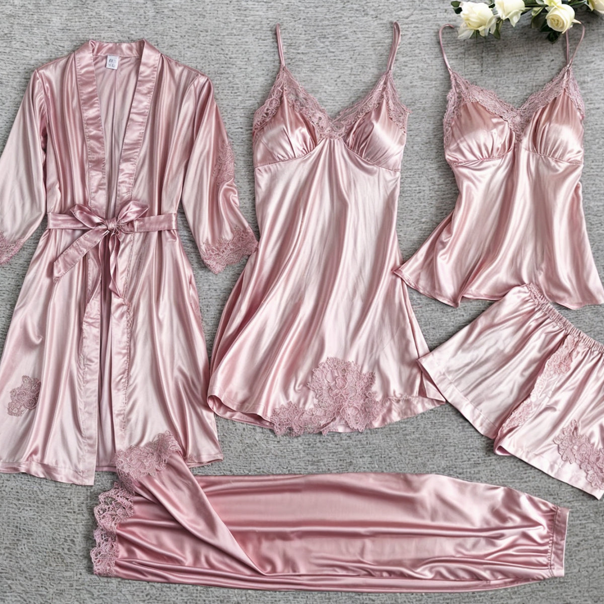 5-in-1 satin look nightwear set