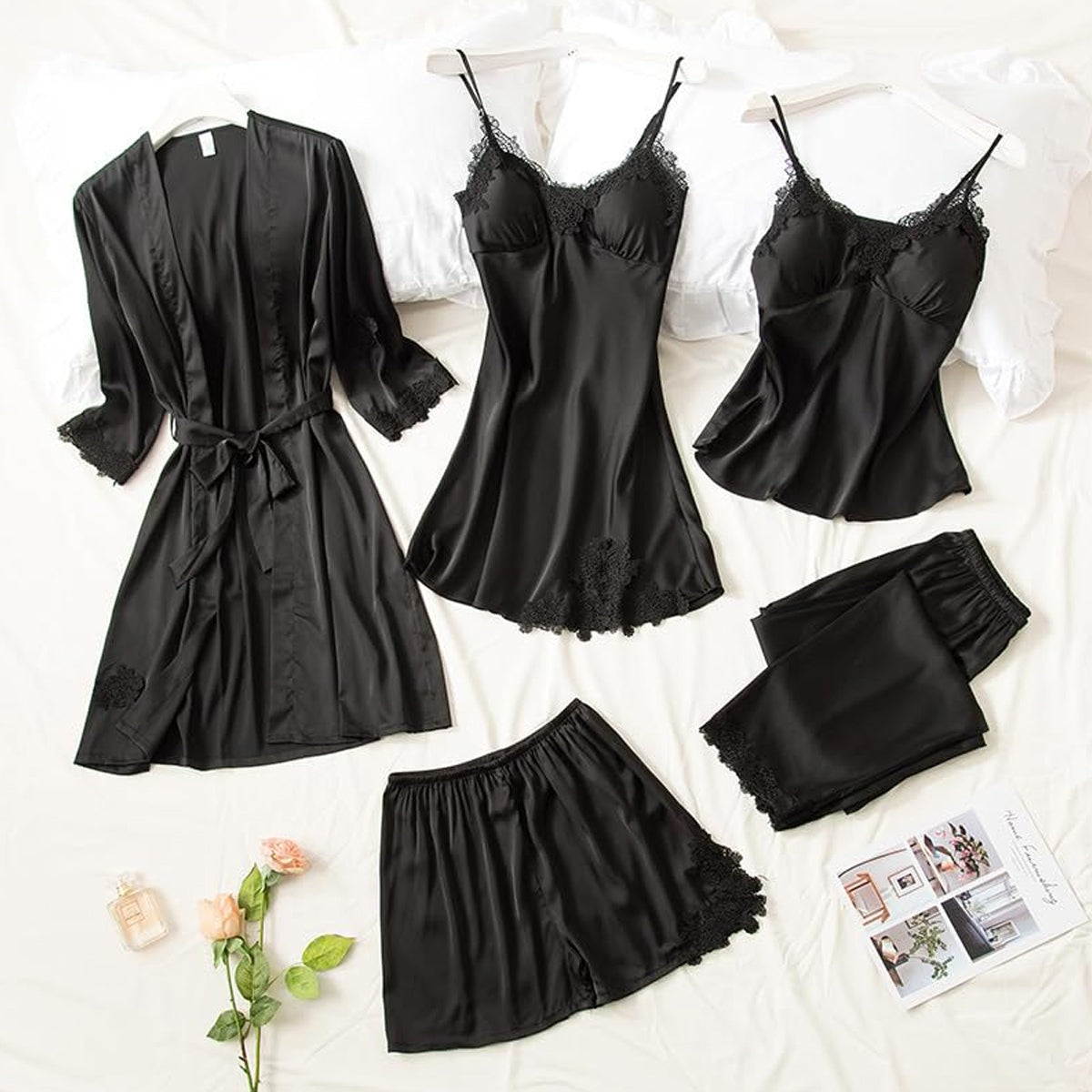 5-in-1 satin look nightwear set