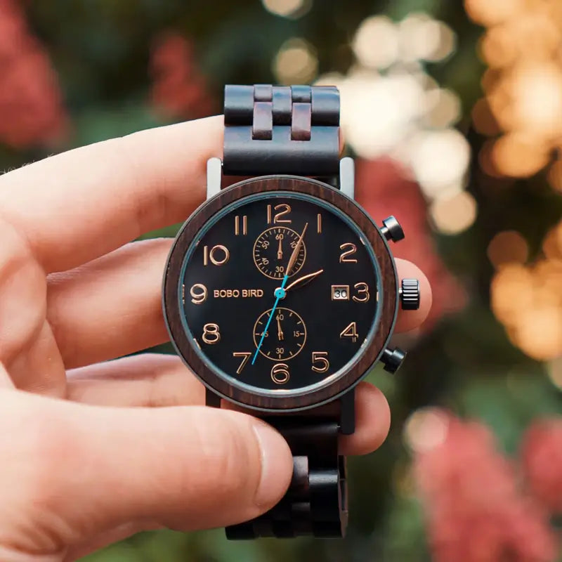 Men's watch in wood and steel