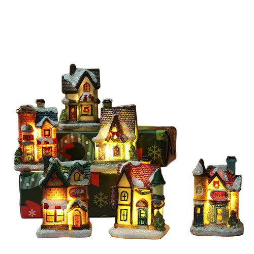 6pcs set LED Christmas scene Village houses