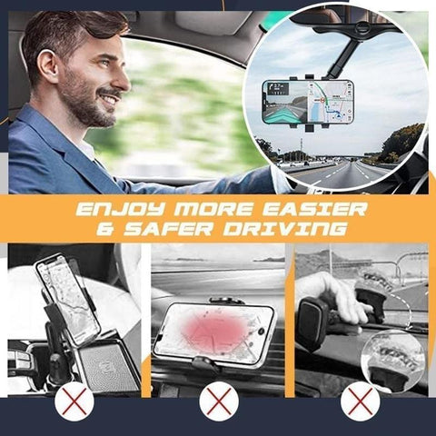 Adjustable Car Phone Holder Black 360° Rotation Plastic