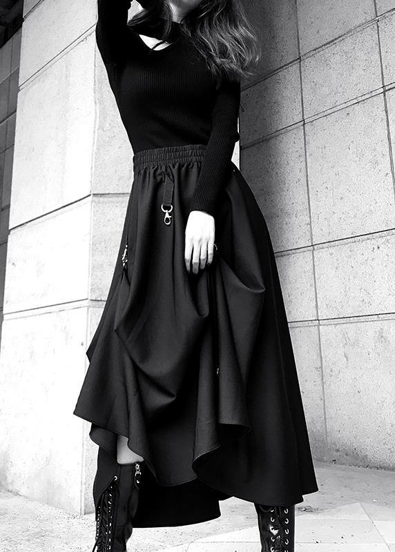 Asymmetric Cotton Summer Skirt with Elastic Waist