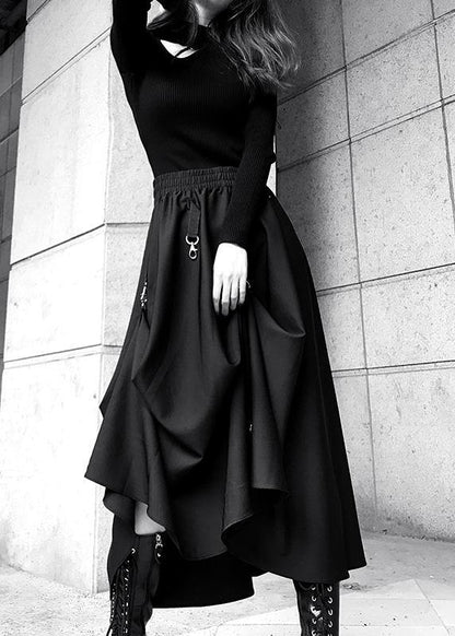 Asymmetric Cotton Summer Skirt with Elastic Waist