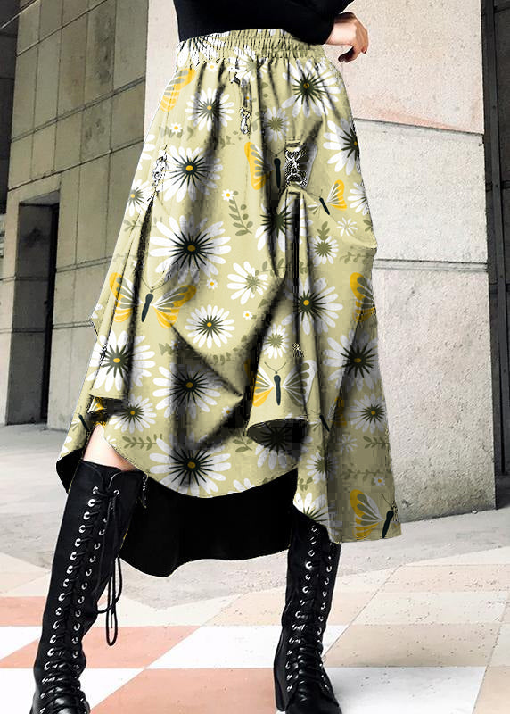 Asymmetric Cotton Summer Skirt with Elastic Waist