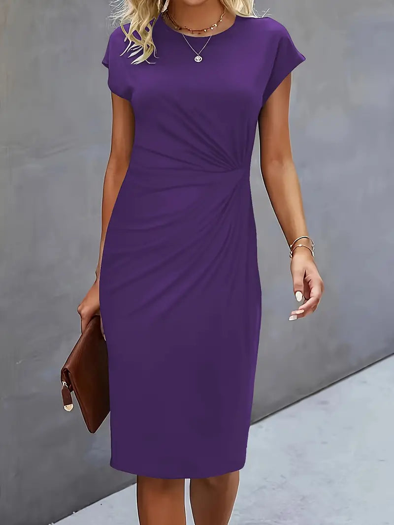 Black Midi Dress Ladies Circle Neckline Lightweight Elegant Style