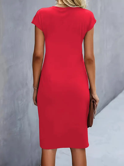 Black Midi Dress Ladies Circle Neckline Lightweight Elegant Style