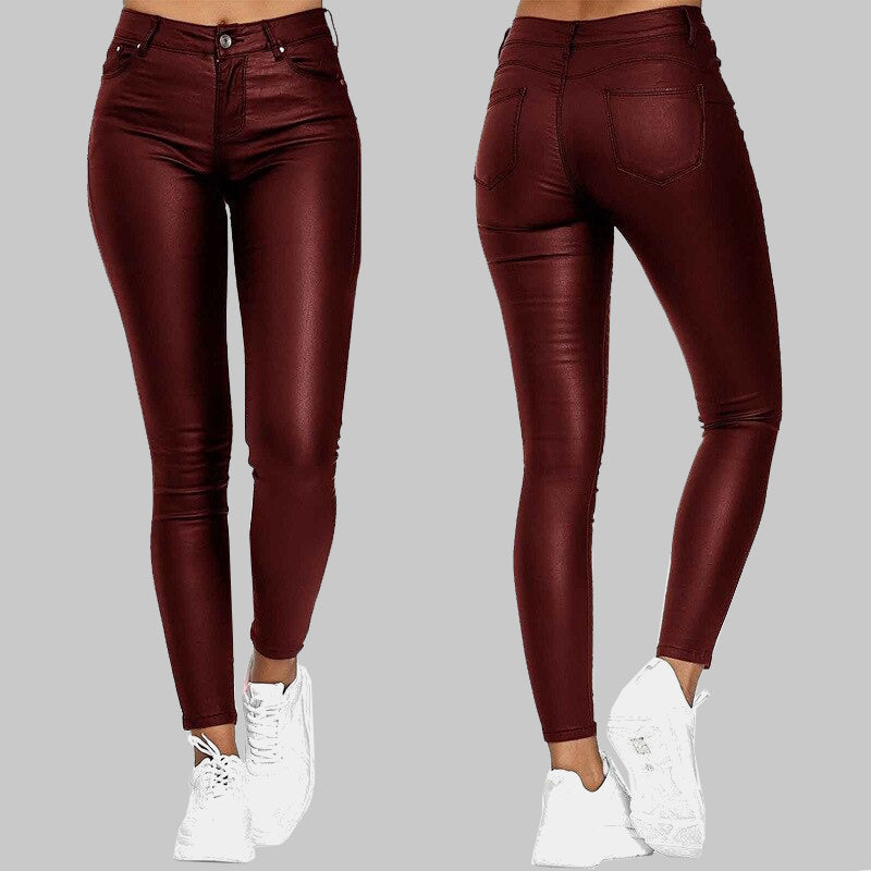 Black Women's High Waist Skinny Synthetic Leather Pants