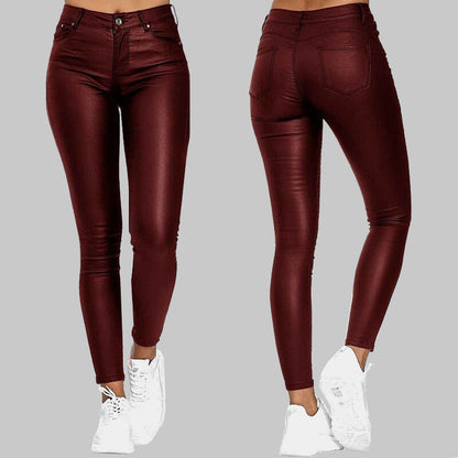 Black Women's High Waist Skinny Synthetic Leather Pants