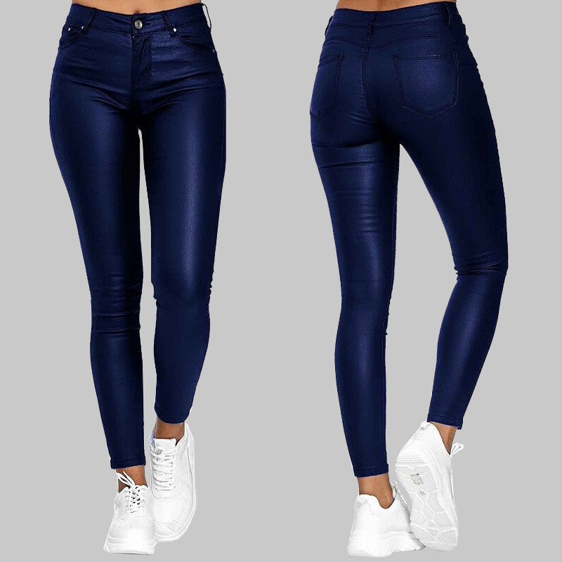 Black Women's High Waist Skinny Synthetic Leather Pants