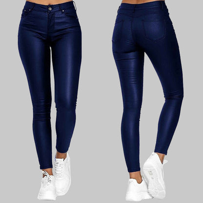 Black Women's High Waist Skinny Synthetic Leather Pants