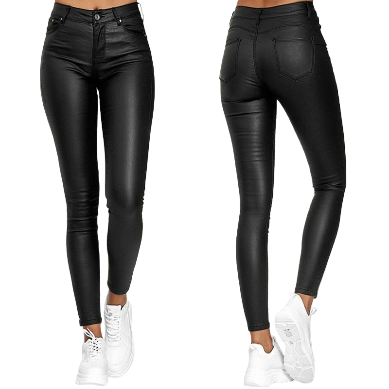 Black Women's High Waist Skinny Synthetic Leather Pants