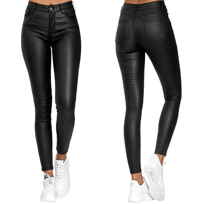 Black Women's High Waist Skinny Synthetic Leather Pants