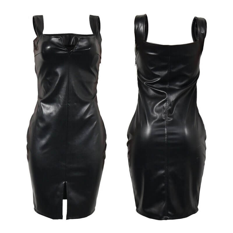 Black bodycon leather style dress