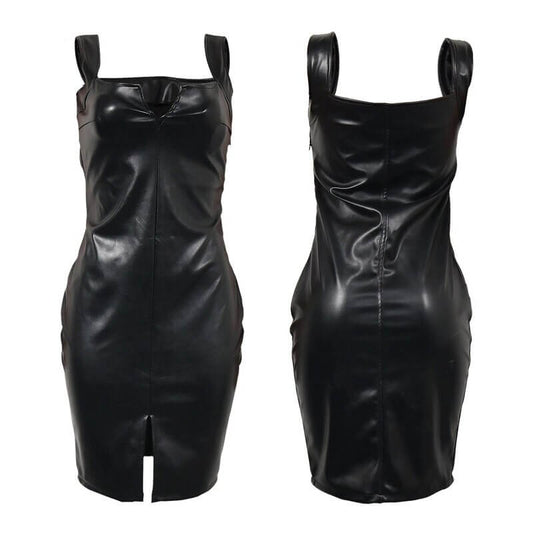 Black bodycon leather style dress