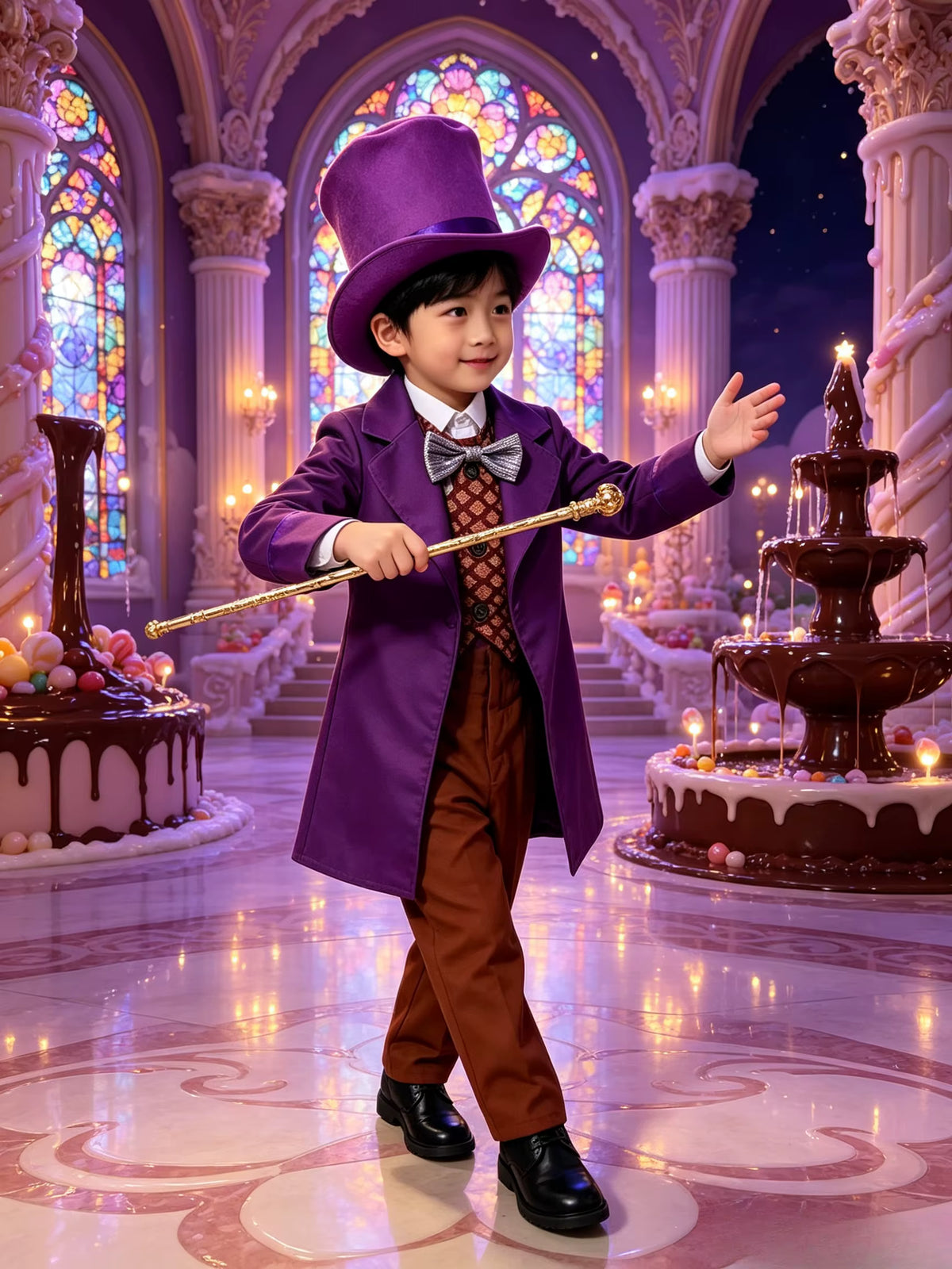 Boys' Magician Costume Complete Set with Hat, Coat, Bow Tie, Vest, and Trousers 0