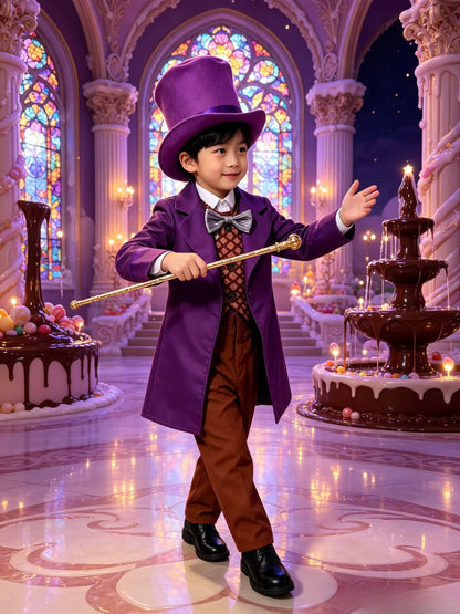 Boys' Magician Costume Complete Set with Hat, Coat, Bow Tie, Vest, and Trousers 0