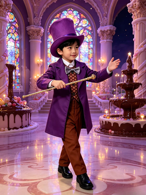 Boys' Magician Costume Complete Set with Hat, Coat, Bow Tie, Vest, and Trousers 0