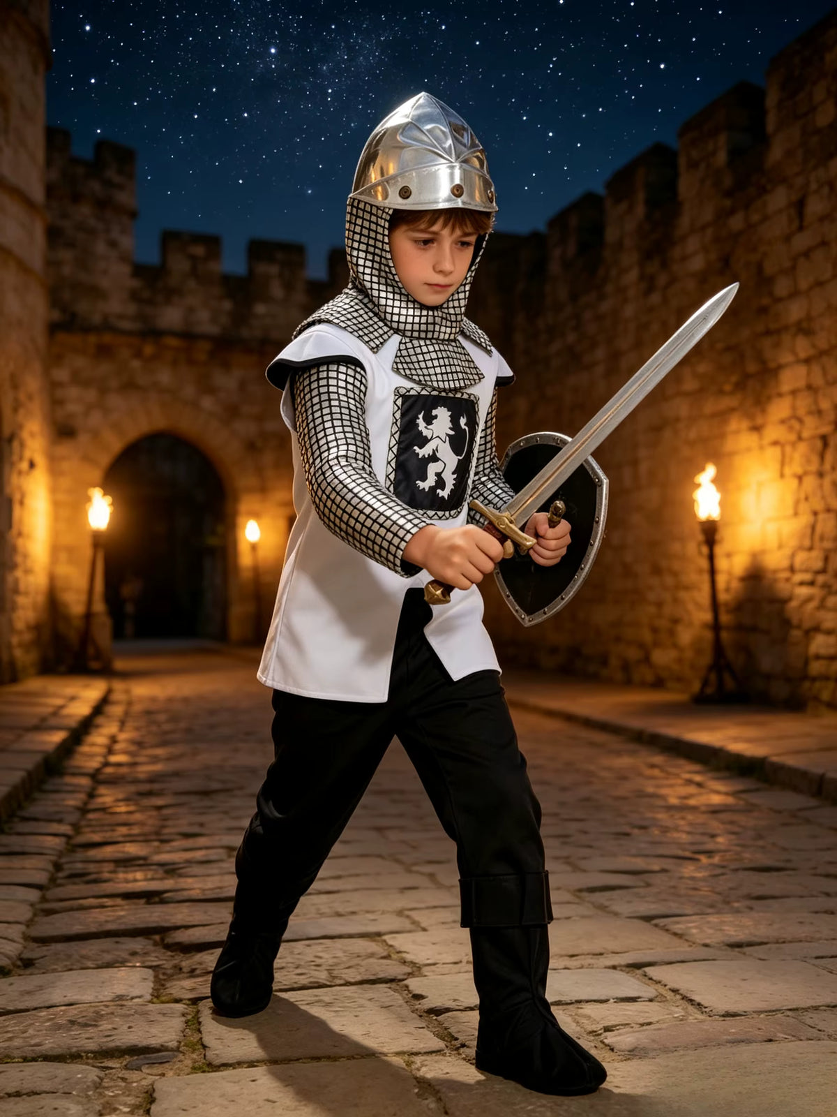 Boys' Medieval Knight Costume Set with Helmet Classic Style 0