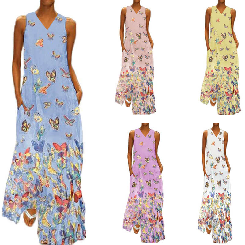Butterfly Sleeveless Maxi Dress
