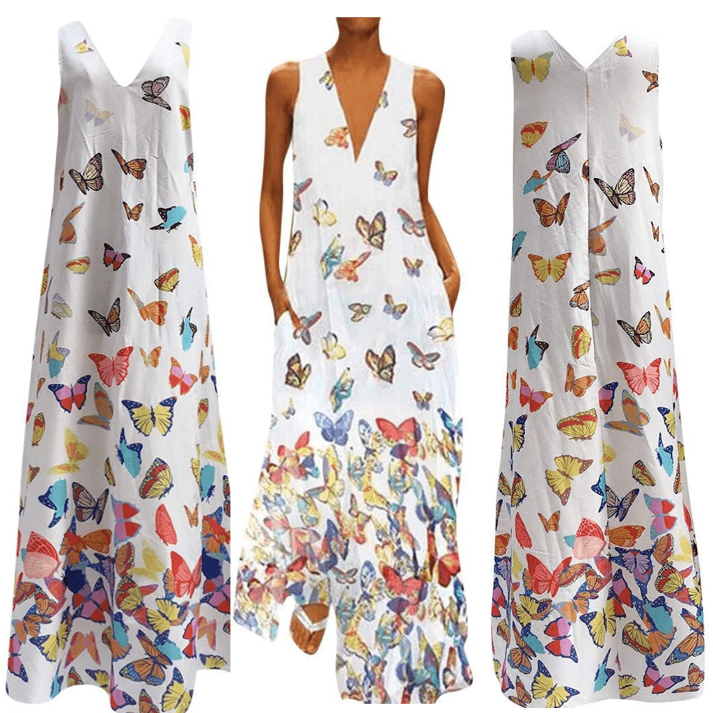 Butterfly Sleeveless Maxi Dress