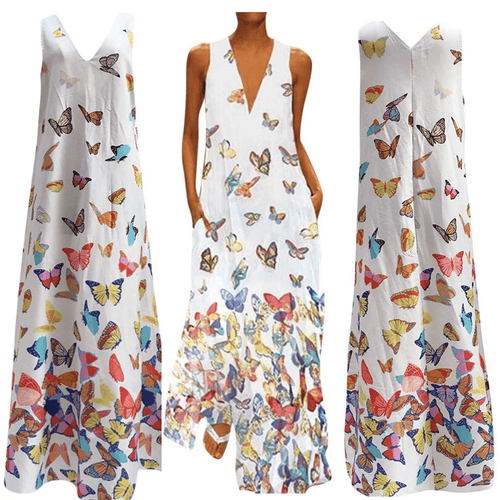 Butterfly Sleeveless Maxi Dress