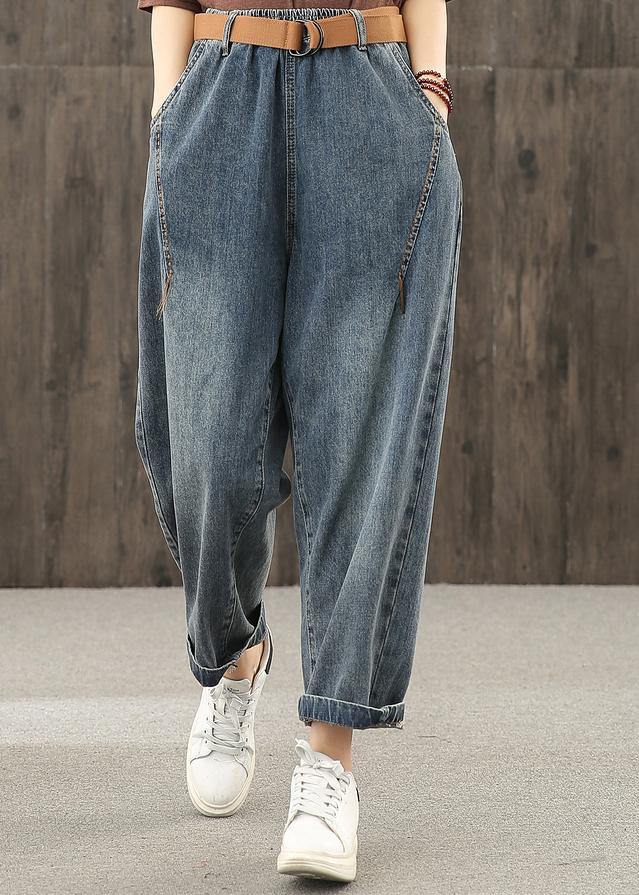 Casual Retro Denim Trousers with Bright Line Decoration for Women