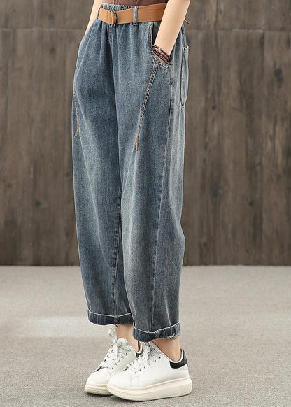 Casual Retro Denim Trousers with Bright Line Decoration for Women