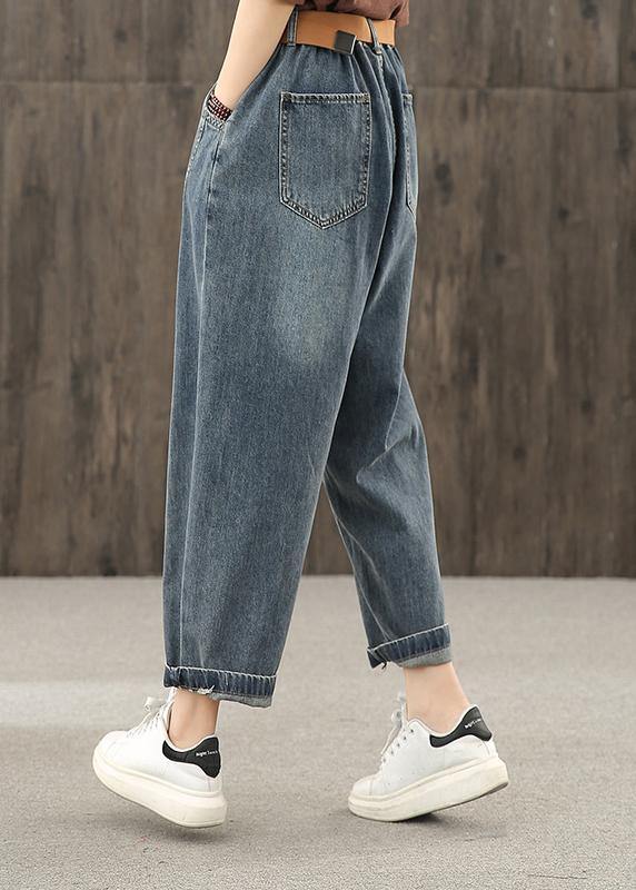 Casual Retro Denim Trousers with Bright Line Decoration for Women