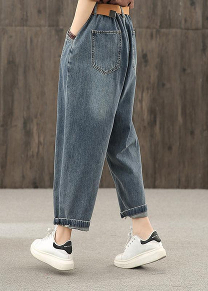 Casual Retro Denim Trousers with Bright Line Decoration for Women