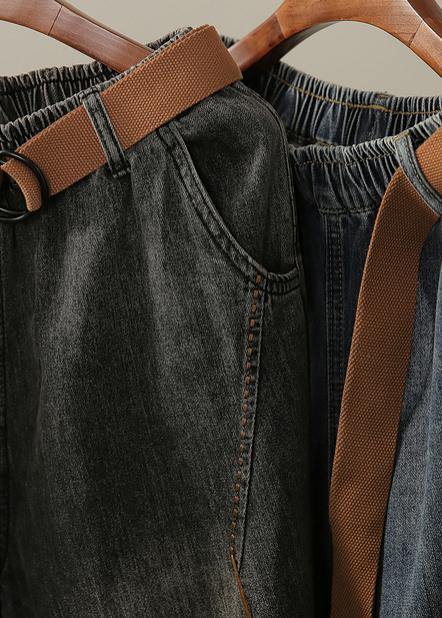 Casual Retro Denim Trousers with Bright Line Decoration for Women