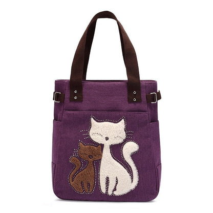 Cat Embroidered Canvas Bag