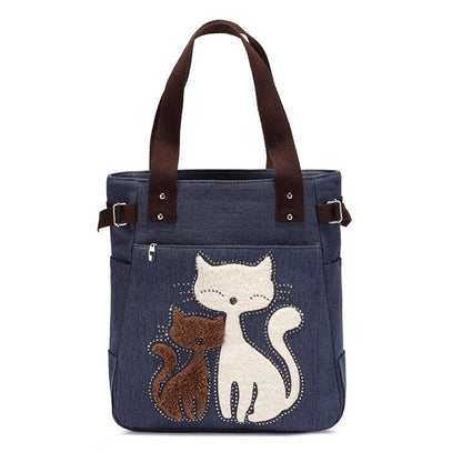 Cat Embroidered Canvas Bag