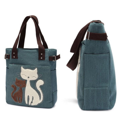 Cat Embroidered Canvas Bag