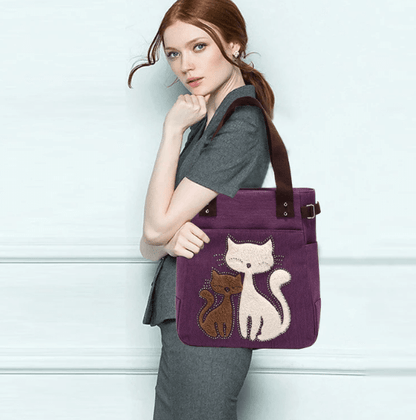 Cat Embroidered Canvas Bag