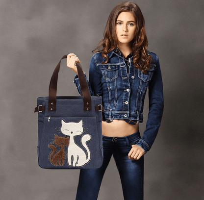 Cat Embroidered Canvas Bag