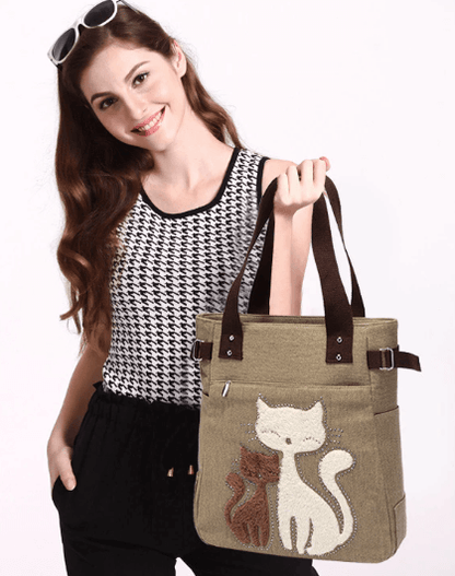Cat Embroidered Canvas Bag