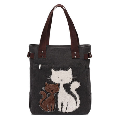 Cat Embroidered Canvas Bag