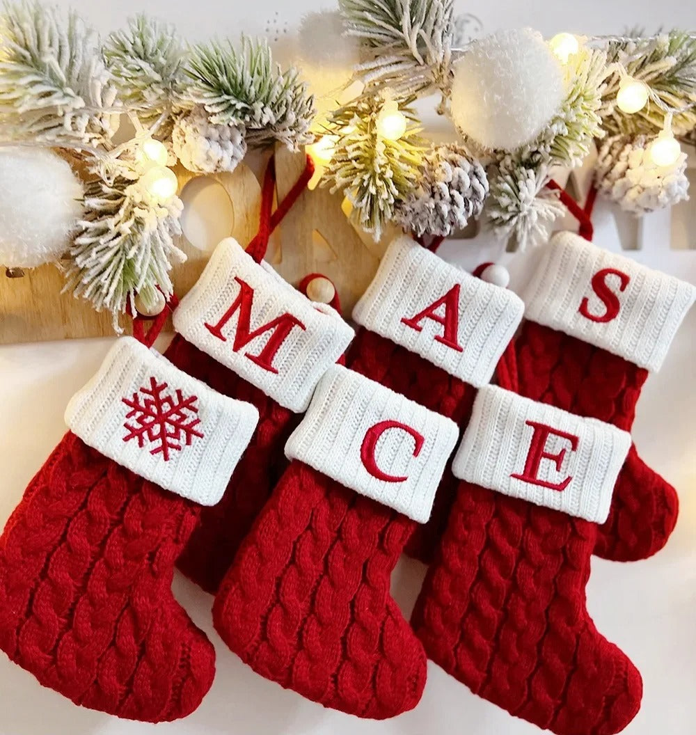 Christmas sock with letter - knitted socks